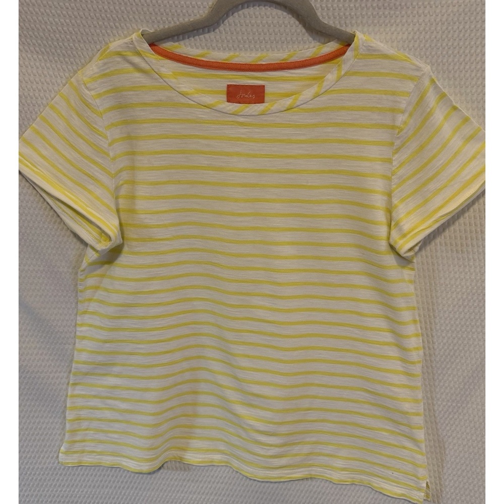 Joules Yellow White Striped Cotton Knit Embroidered Rabbit Tee Women 16